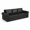 Sofa rozkładana 3-osobowa skórzana czarna z metalowymi detalami