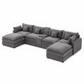 Sofa narożna w kształcie U z uchwytami na kubki tkanina szara
