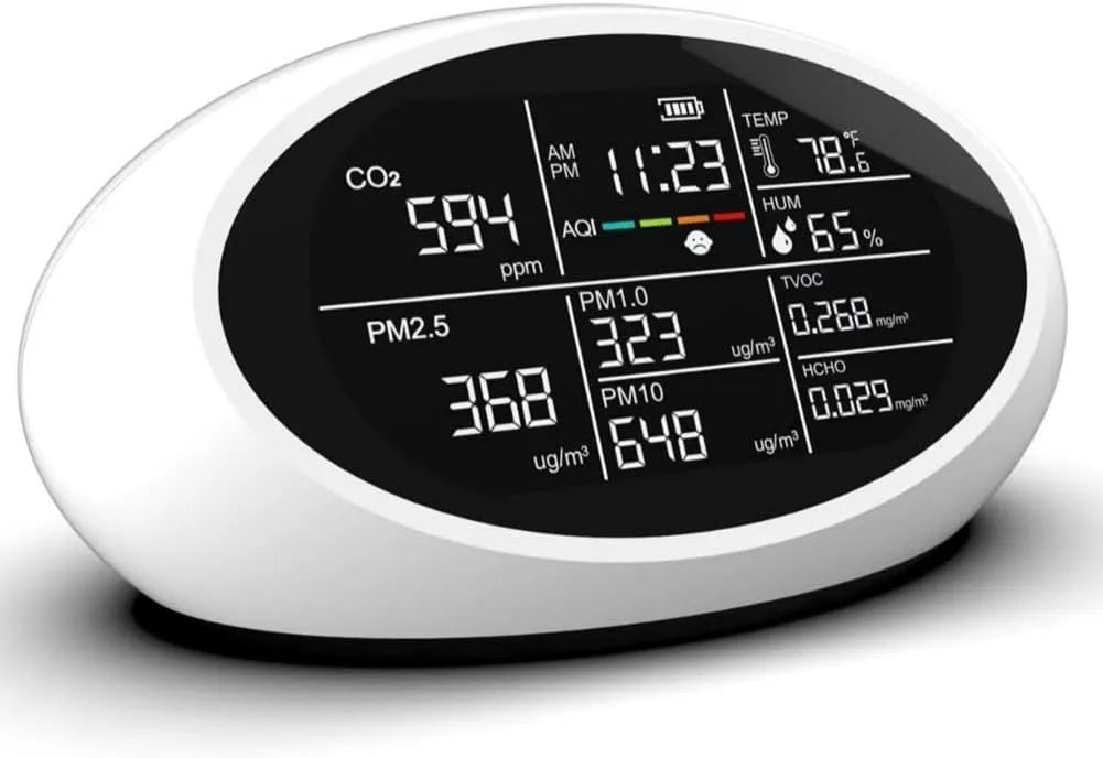 Luchtkwaliteitsmeter DM605E CO2/PM2.5/temperatuur/luchtvo met 10-in-1, USB en digitaal display