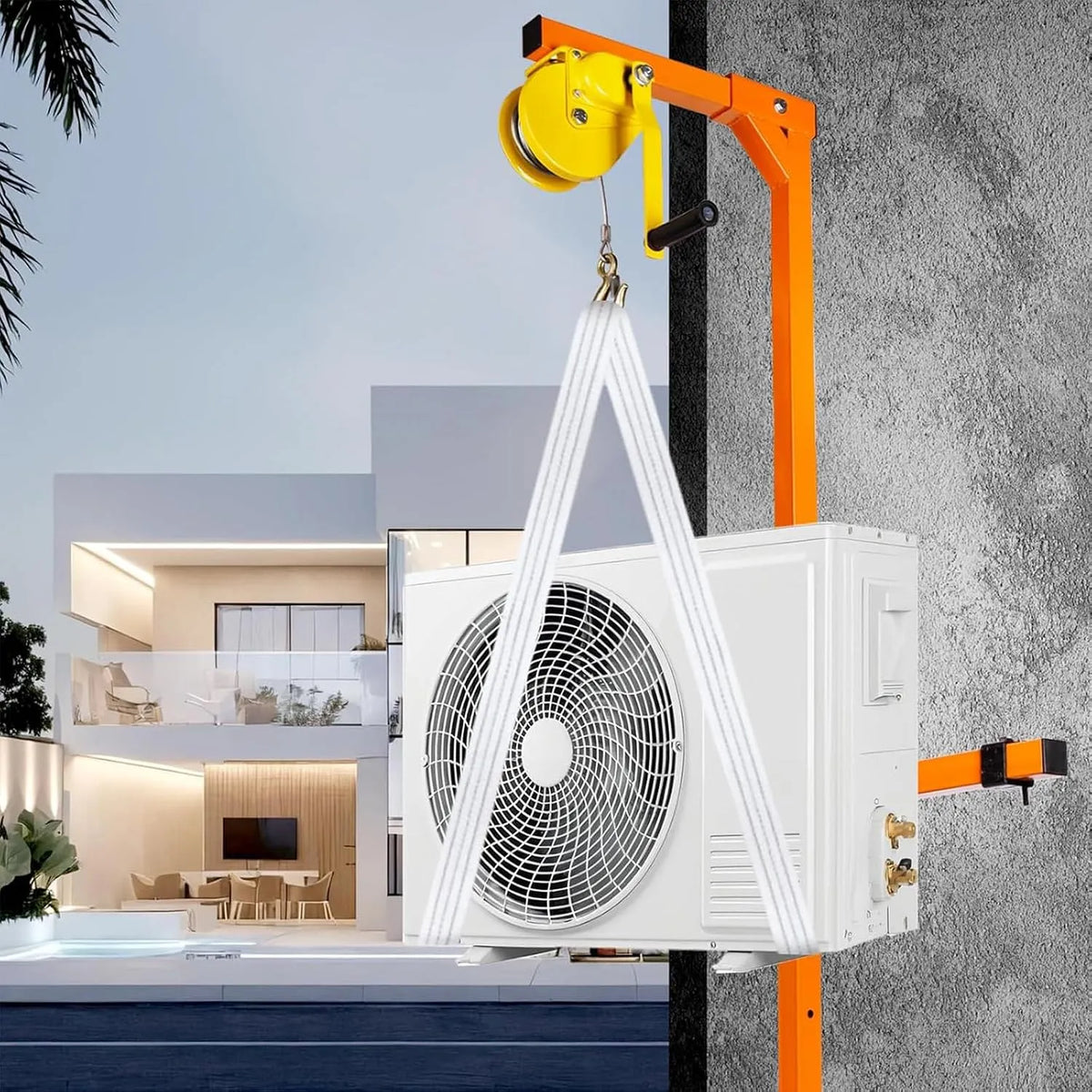 Mobiele airconditioner met bescherming tegen roest en corrosie, hefvermogen 150 kg met vaste riemschijf, robuust gereedschap.