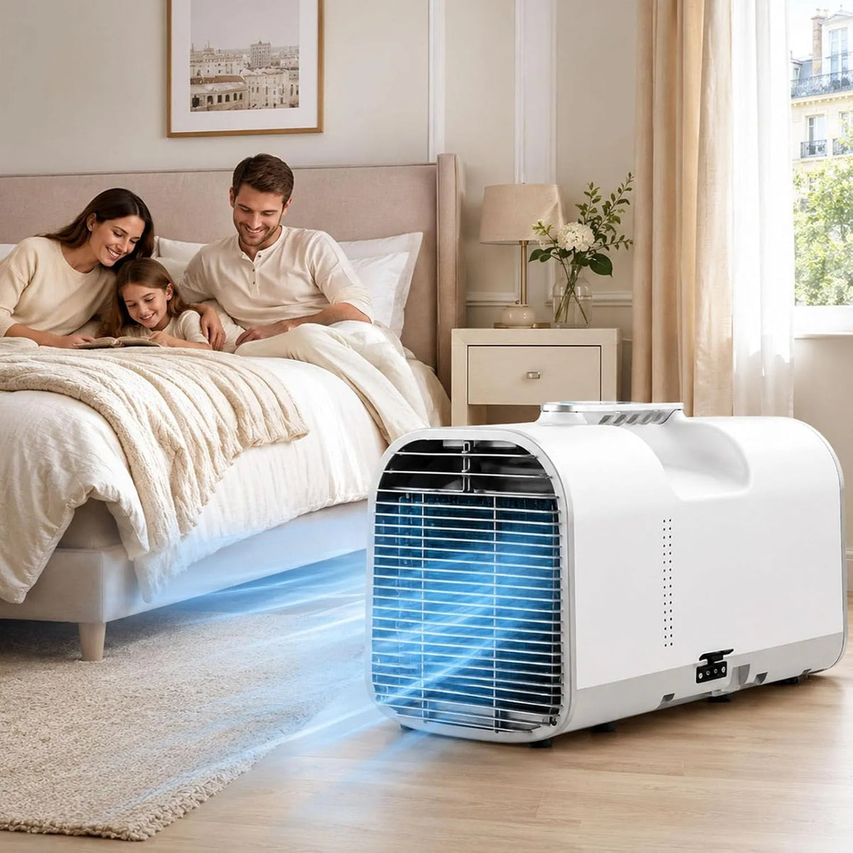 Mobiele airconditioner en Luchtkoeler met 1300 W, 4-In-1, 4 Standen, 330 W, 400 W, 1500 W, 5100 BTU en 10°C