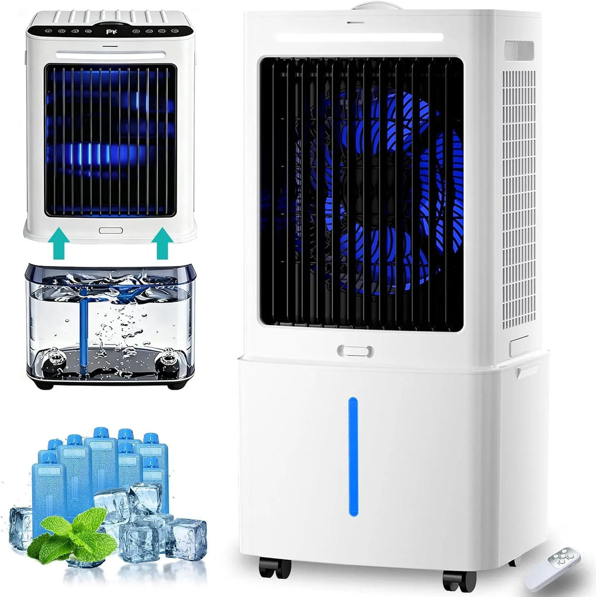 Mobiele airconditioner met 39 x 34 x 79cm, 25 L, 3-in-1, 3 Snelheden, 75 W, afstandsbediening, waterreservoir en geluidsarme werking