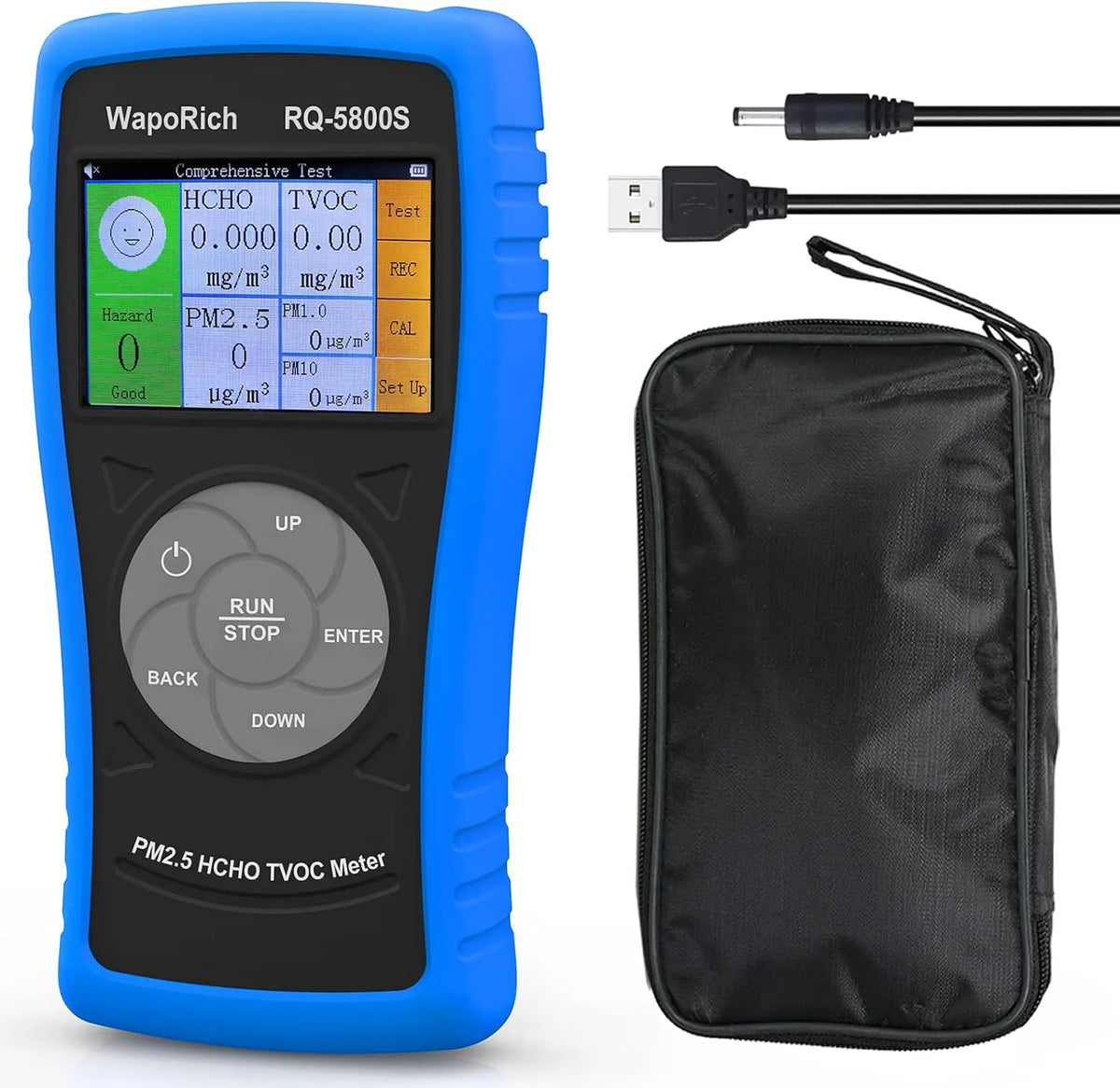 Luchtkwaliteitsmeter RQ-5800S PM2 PM10 met 3-in-1 en USB, HCHO-monitor voor het testen van PM2,5