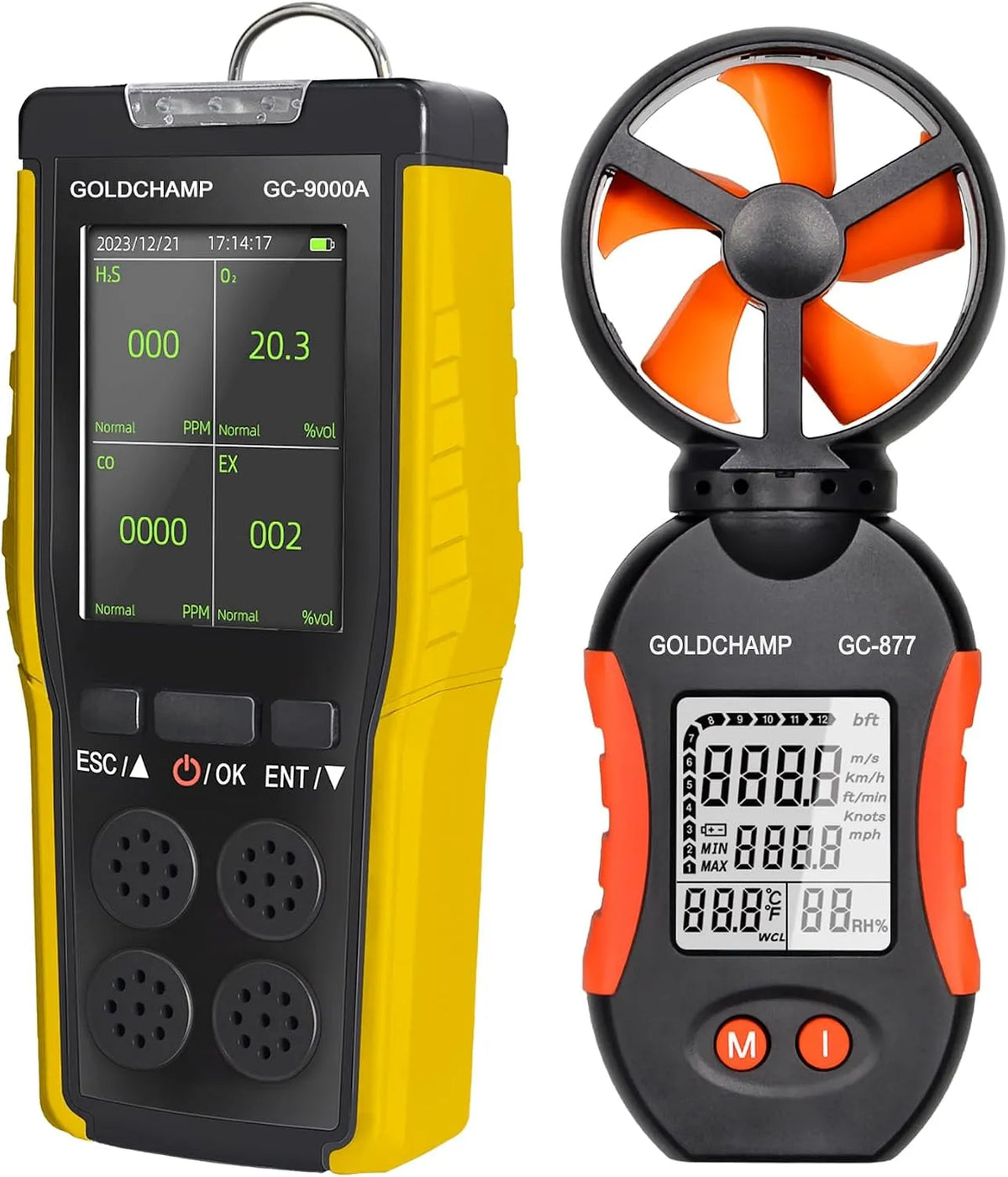 Luchtkwaliteitsmeter, 4-in-1 brandbare/O2/H2S/CO, 5 eenheden