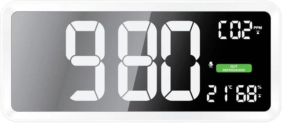 Luchtkwaliteitsmeter, CO2-display, CO2-display, wandklok, gekleurde weergave gehalte met grafische ventilatieadvies, Weiß