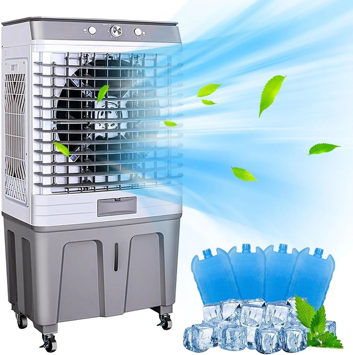 Luchtbevochtiger, moeraskoeler met groot waterreservoir van 80 l, 3-in-1 airconditioner, industriële luchtbevochtiger