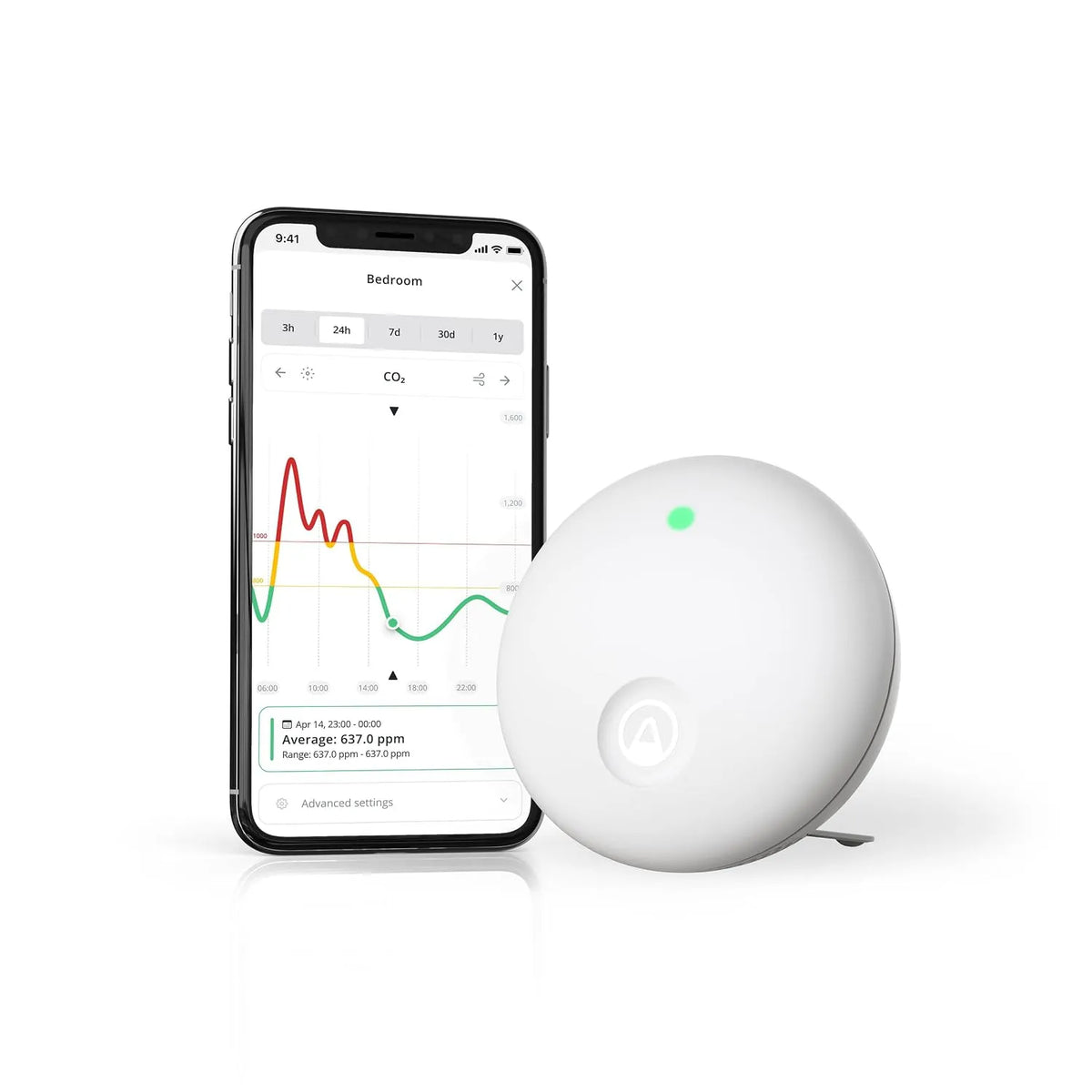 Airthings, Binnenluchtkwaliteitsmonitor voor CO2, temperatuur, geluid, vochtigheid, druk