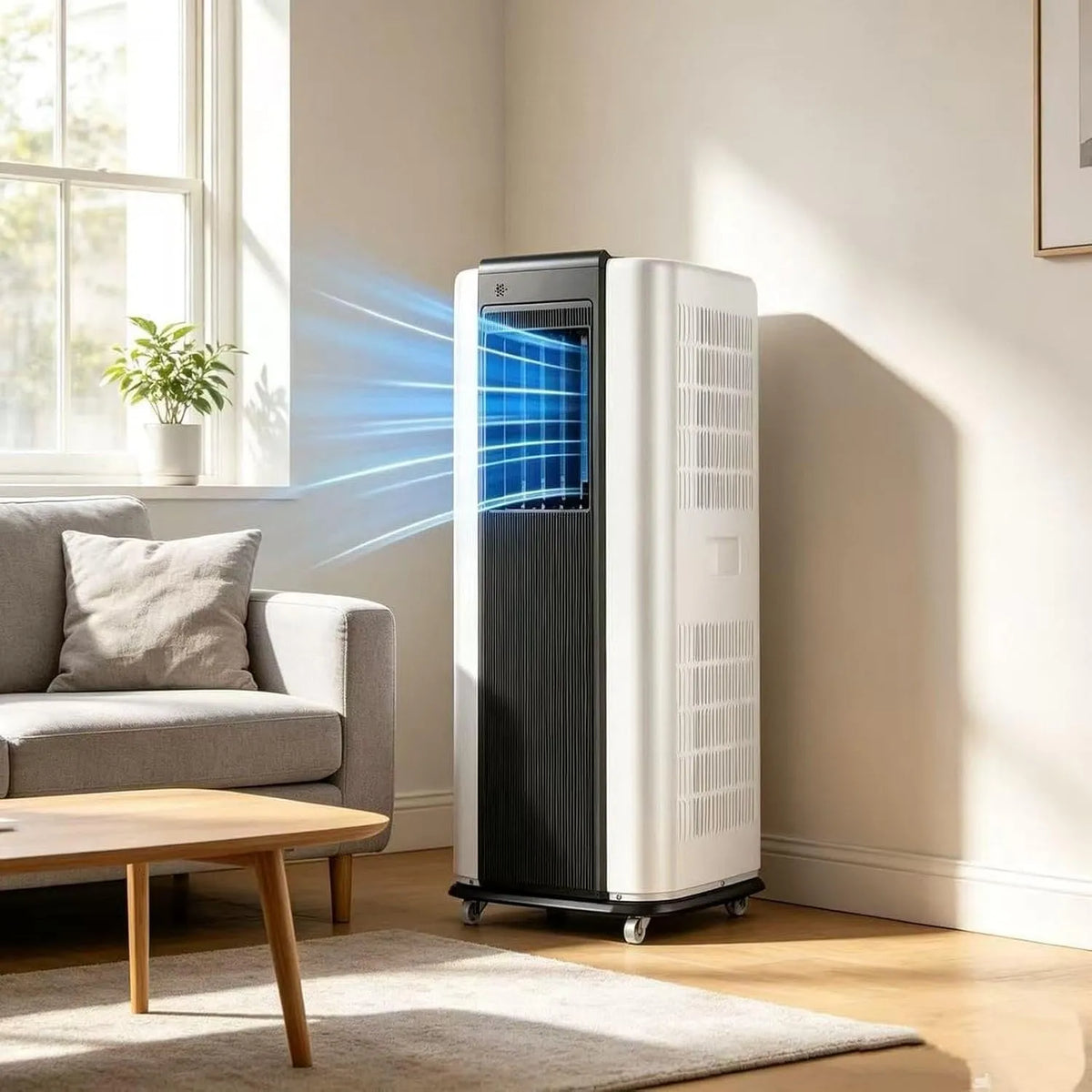 Mobiele airconditioner en Luchtontvochtiger, 14000 BTU, Snelle Koeling & Luchtontvochtiger, geluidsarm Slimme Modus voor Kamers tot 65 m2, 14330 BTU