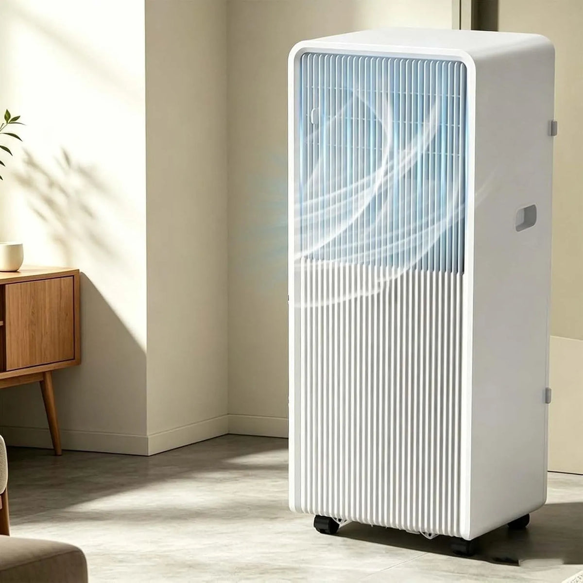 Mobiele airconditioner, Q1, 4-in-1 Mobiele Inverter Airconditioner met Koelen, 360° Zwenkwielen, Q1, Draagbare Airco Unit, Verwarmen, Ontvochtigen &