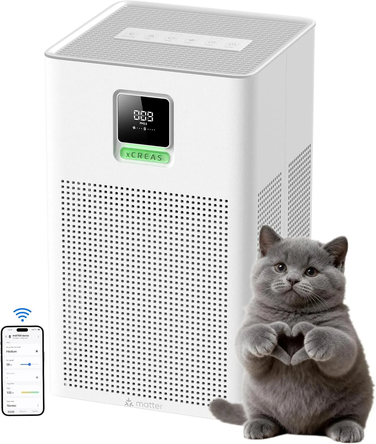 Luchtreiniger, Apple H13-filter, compatibel met Apple thuis, Alexa, Google thuis, thuis Assistant, wasbaar voorfilter, aromatherapie-functie