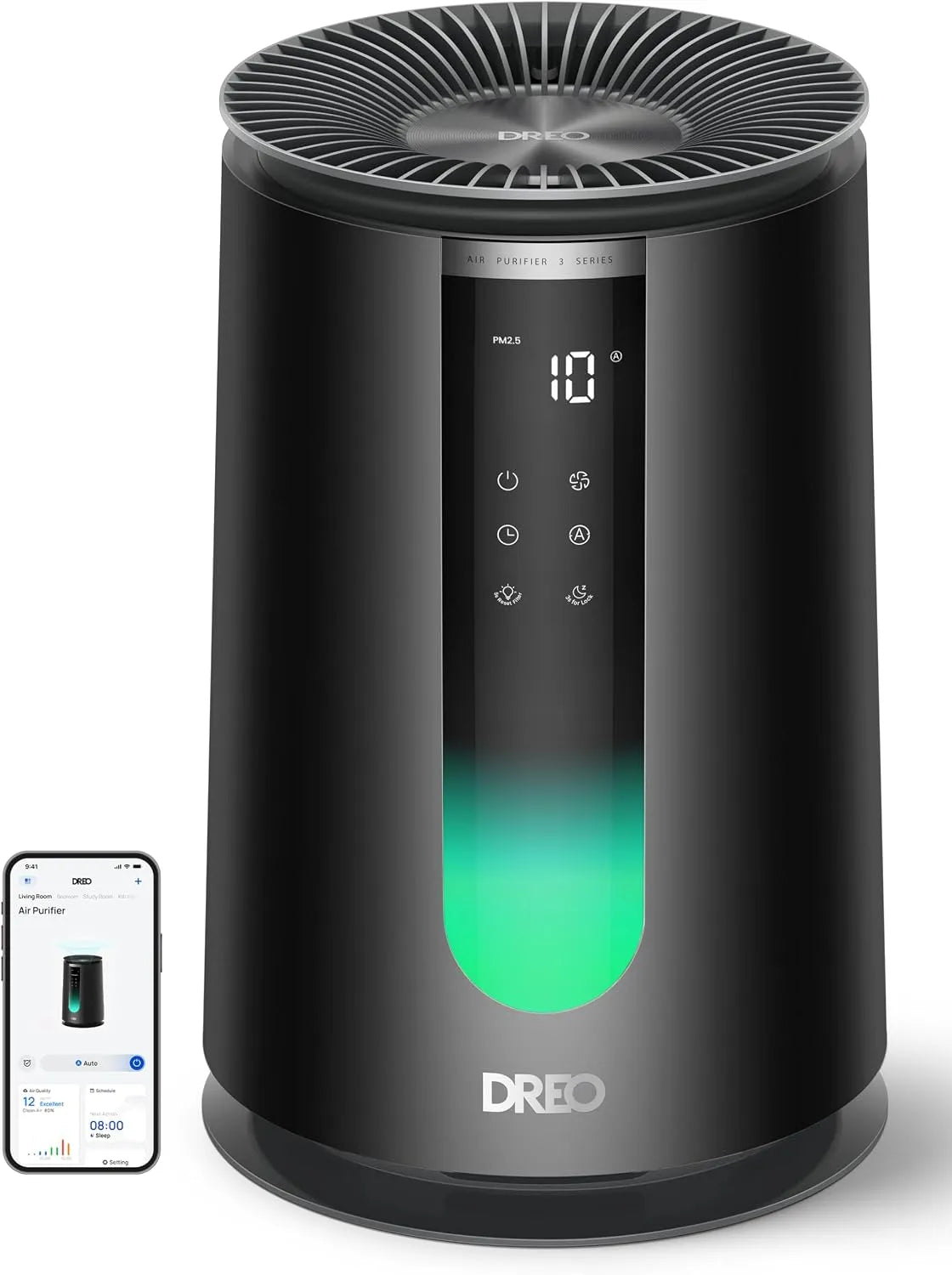 Luchtreiniger, DREO PM2, 18 dB, 4 modi, 4 snelheden, 3-in-1 HEPA-filter, PM2,5-sensor, wifi/spraakbediening/Alexa, CADR, AQl-display, 195 m3/h