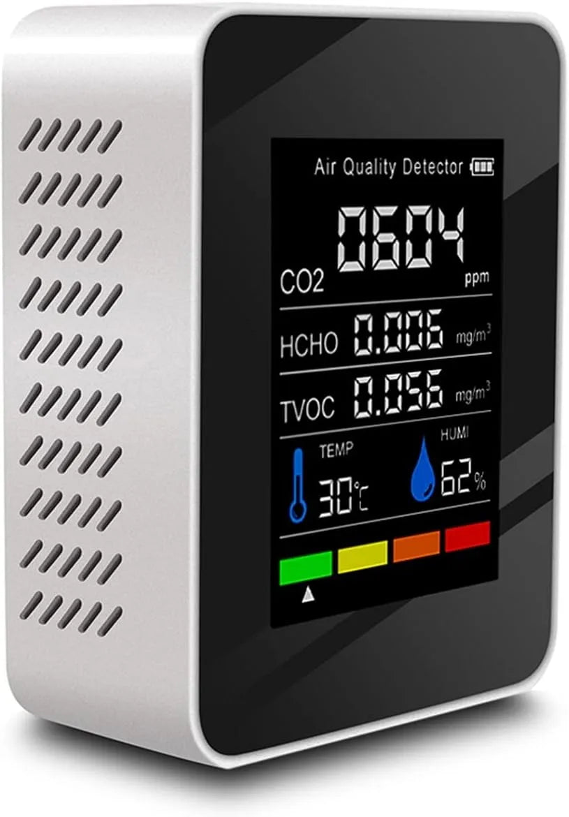 Luchtkwaliteitsmeter met digitaal display en zilver, Air Monitor Kooldioxide Detector Kas Magazijn