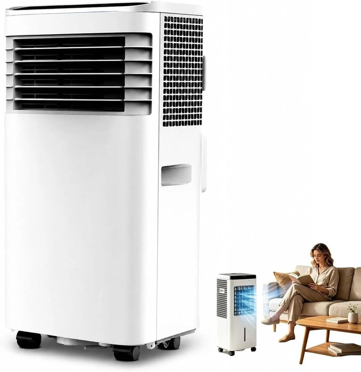Mobiele airconditioner en Ventilator, Draagbare Airconditioner voor Slaapkamer en Kantoor, Uitlaat Slang Inbegrepen, Mobiel Airco app, 3-in-1