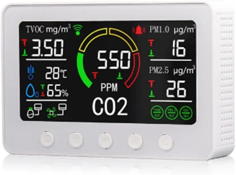 En Vochtigheid Detector, Co2, WiFi, 1 Intelligente Luchtkwaliteit Sensor Temperatuur en, Vochtigheid Detector Kleurendisplay Eenvoudige Installatie EU