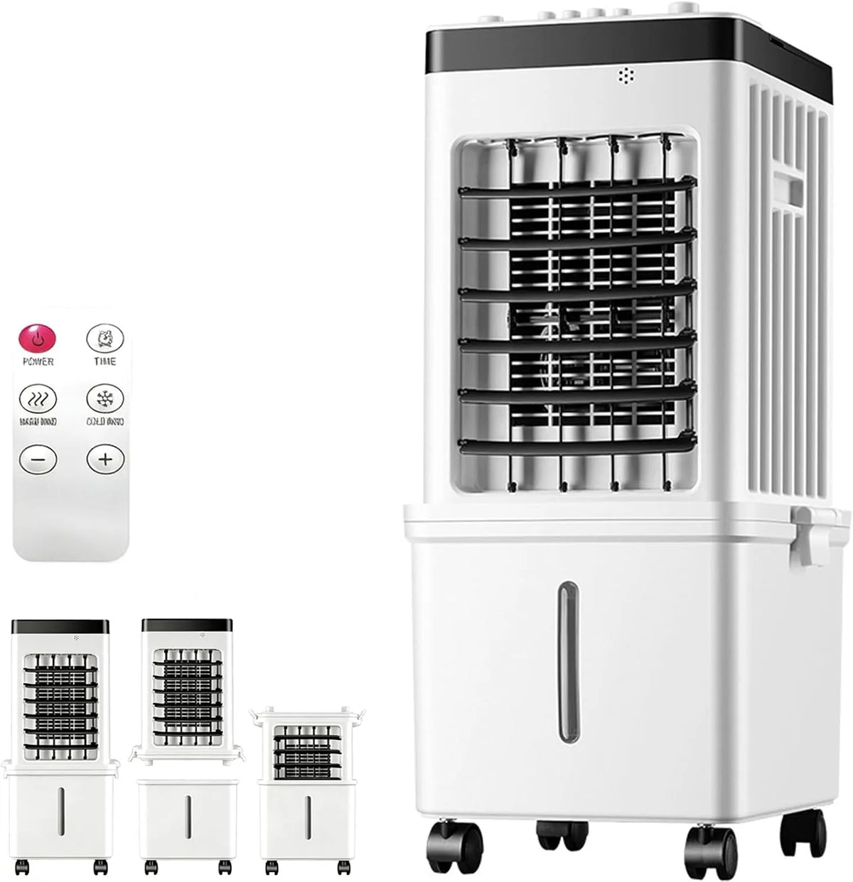Mobiele airconditioner, 3 snelheden, 4-in-1 verdampingsluchtkoeler met 15L watertank, 7,5 uur timer, Draagbare airconditioner, afstandsbediening