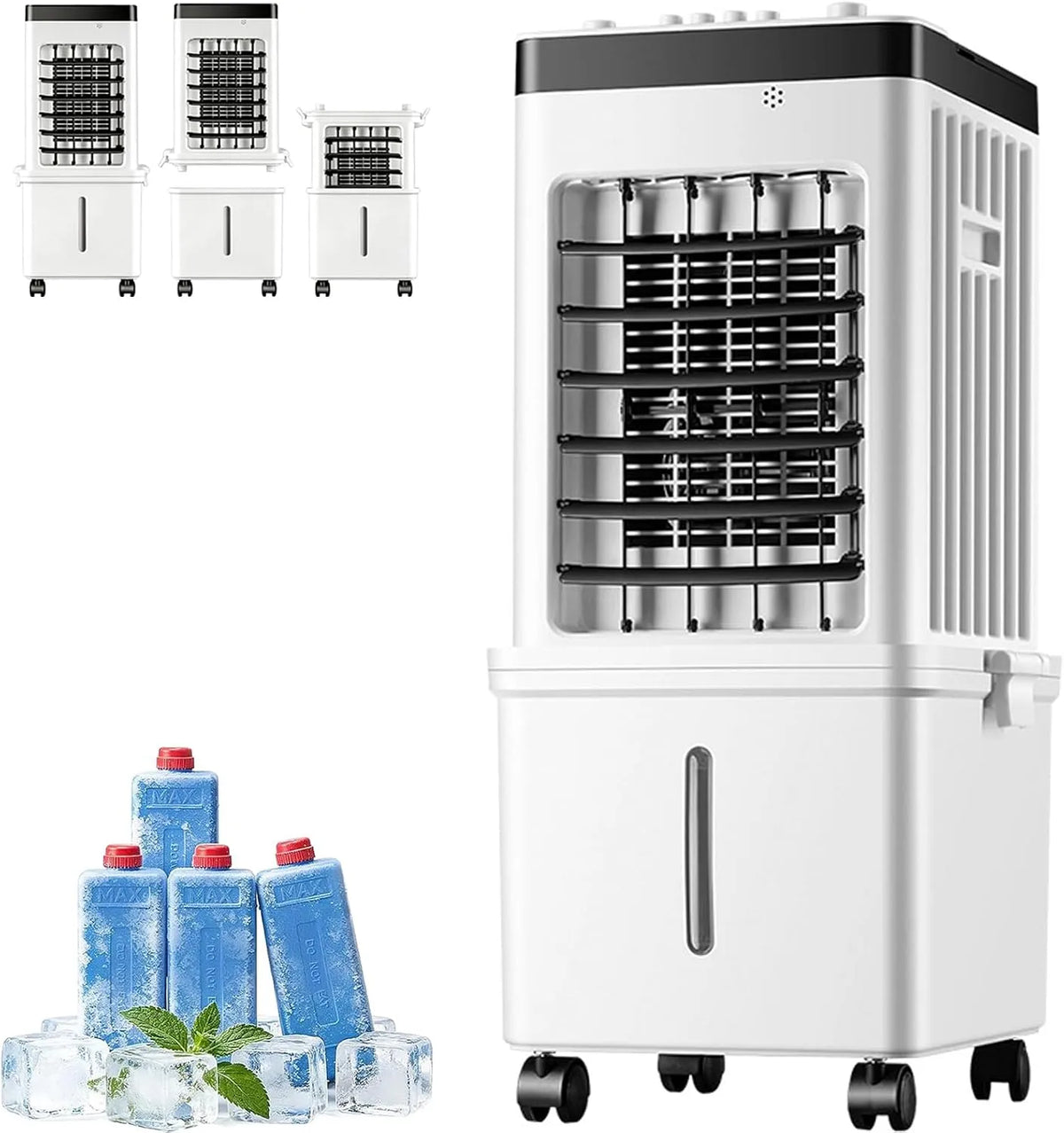 Mobiele airconditioner, 3 snelheden, 4-in-1 verdampingsluchtkoeler met 15L watertank, 7,5 uur timer, Draagbare airconditioner, afstandsbediening