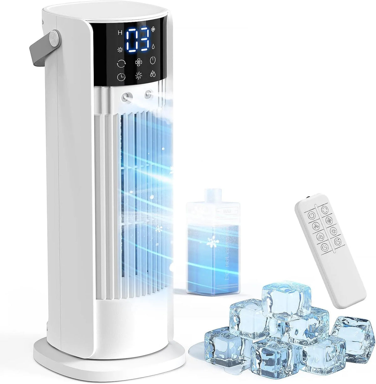 Mobiele airconditioner en Luchtkoeler, 4-in-1, 90° oscillatie, huis, zuiver wit, 700 ml luchtkoeler met 2 vernevelingsmodi, stormmodus en timer