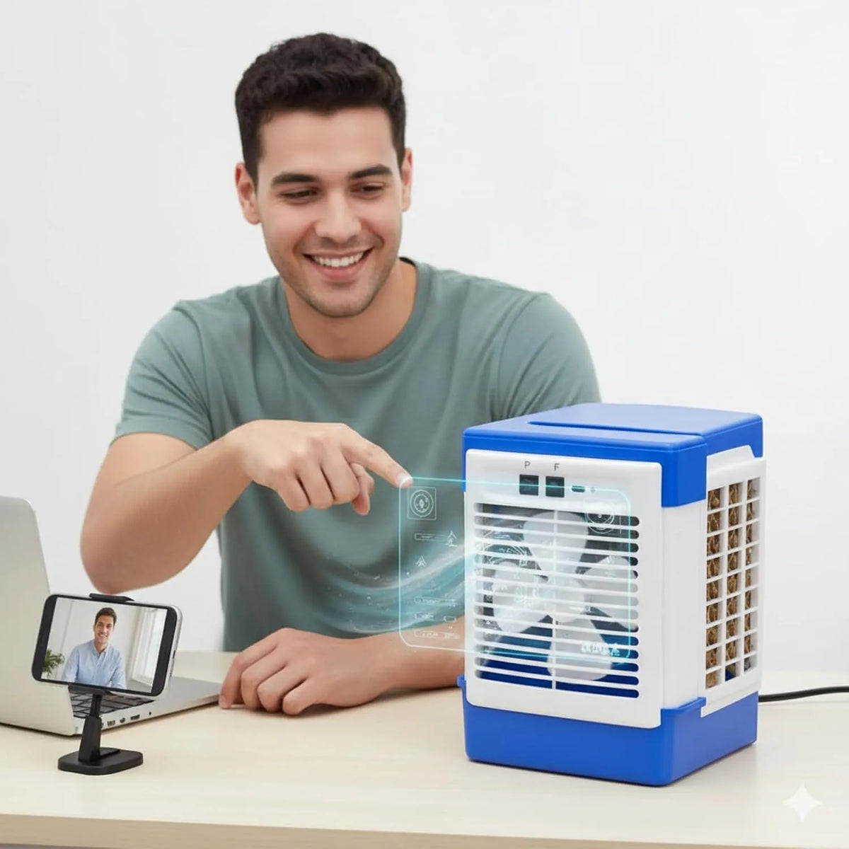 Luchtkoeler, USB oplaadbare mini-desktopventilator voor kantoor, bed en kleine ruimtes, geluidsarm verdampingskoeleenheid