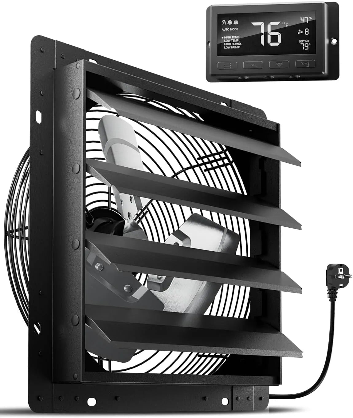 Afzuigventilator met 350 mm, 2200 m3/h, 10 snelheden, aluminium en 9-uurs timer