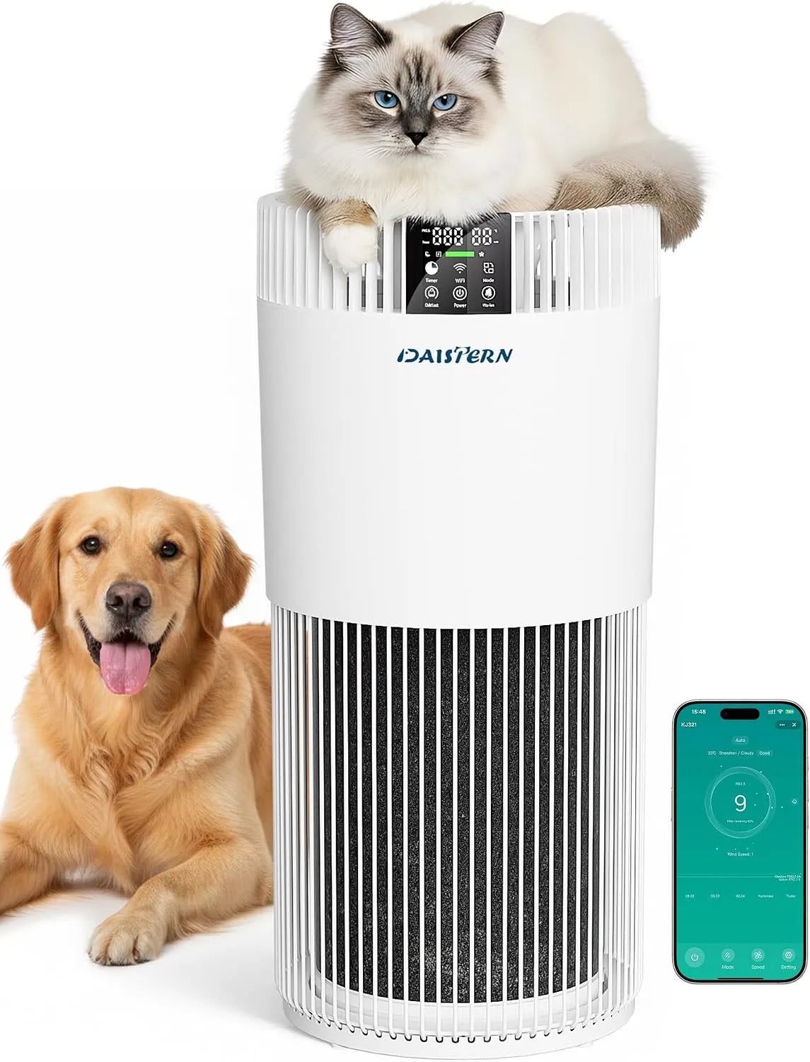 Luchtreiniger H13-filter met 78 m2, 345 m3/h, HEPA H13, 42 m2, 30dB, 2,4G, 5G en WiFi
