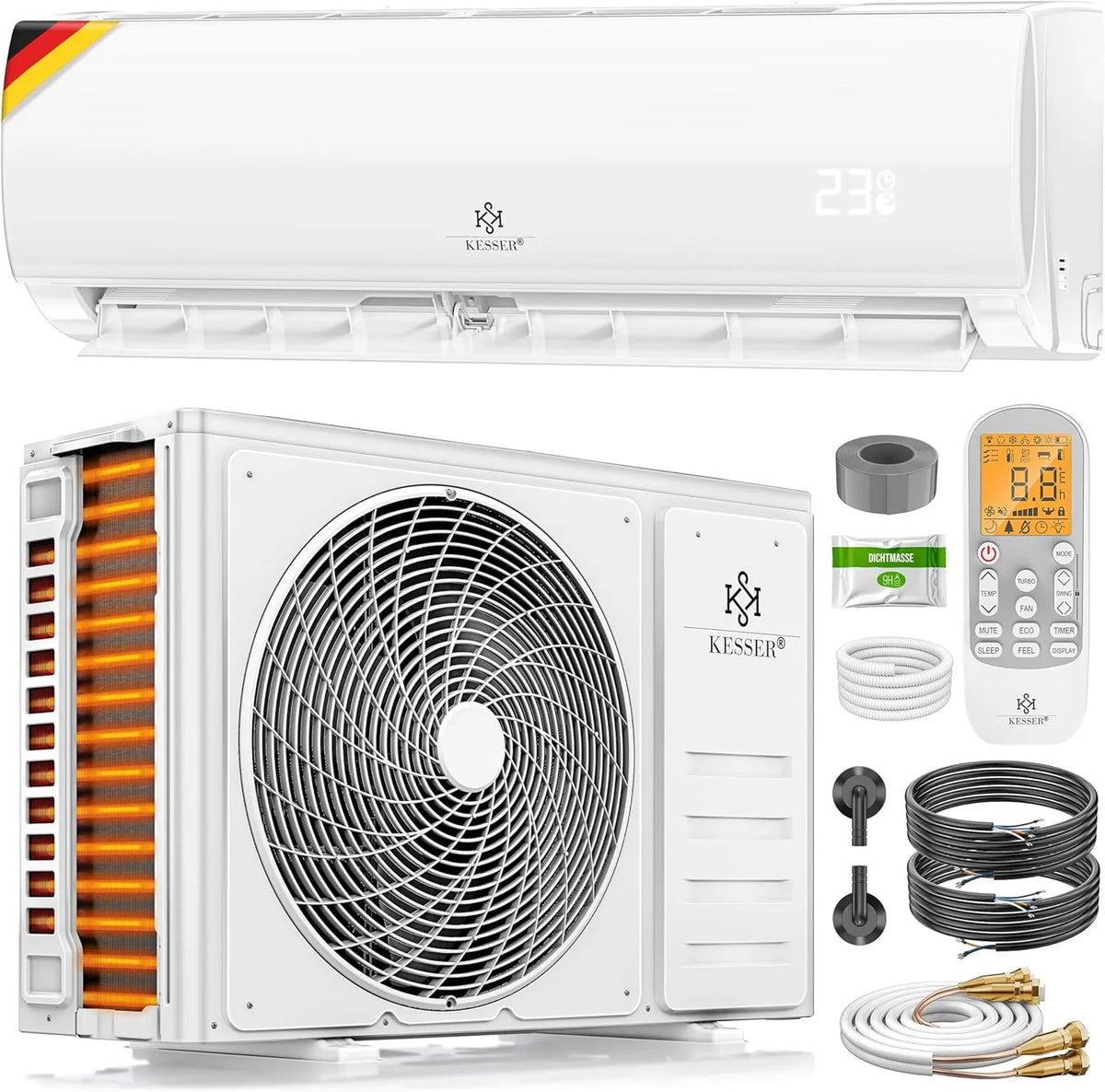 Mobiele airconditioner, KESSER Split R32, 2,6 kW, WiFi en app, koelmiddel R32, inclusief, airconditioning met verwarming en koelfunctie