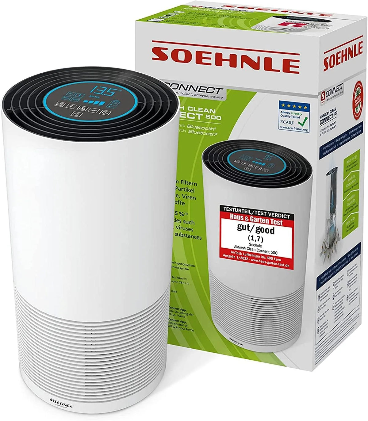 Luchtreiniger, 32 x 32 x 59,5 cm, Wit., Soehnle AirFresh Clean Connect 500, luchtreiniger