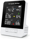 Luchtkwaliteitsmeter, 6-in-1 CO2-detector, slimme CO2-detector voor binnen en HCHO TVOC AQI-tester, USB-voeding, nauwkeurige