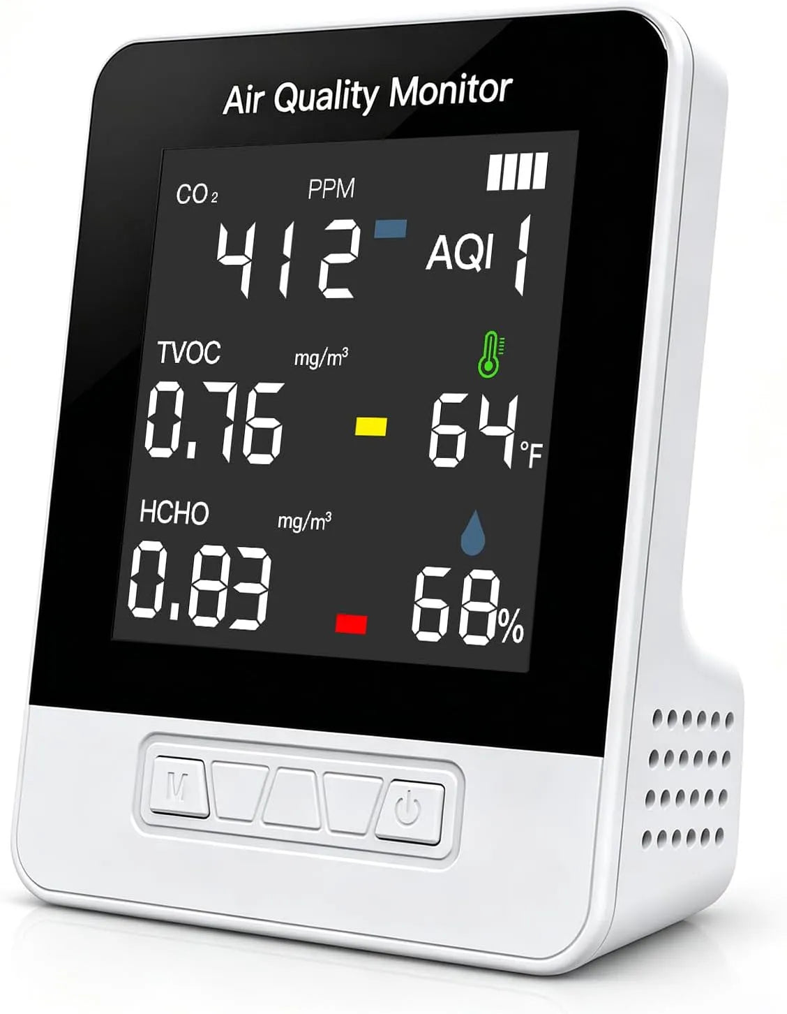Luchtkwaliteitsmeter, 6-in-1 CO2-detector, slimme CO2-detector voor binnen en HCHO TVOC AQI-tester, USB-voeding, nauwkeurige